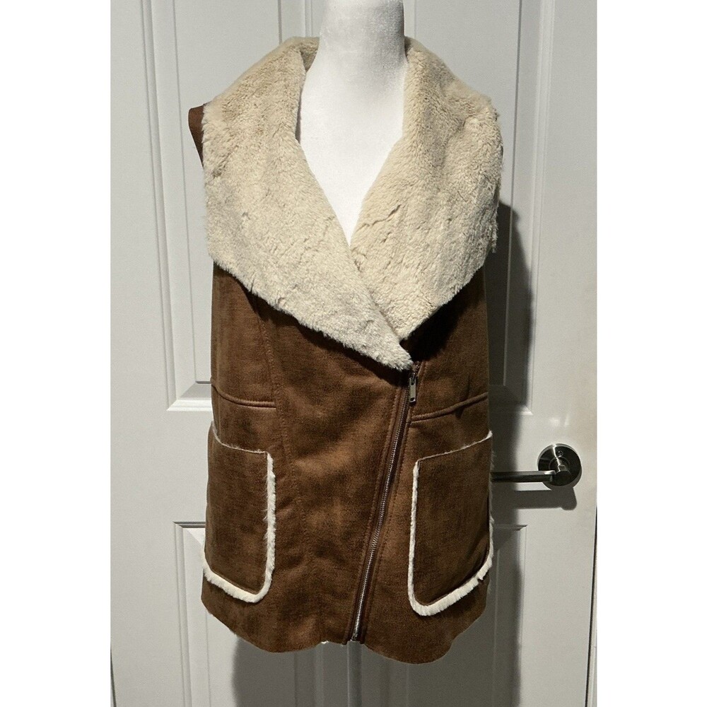 NEW XXI Faux Suede Vest Faux Fur Lined Brown Western Rodeo Women’s Small